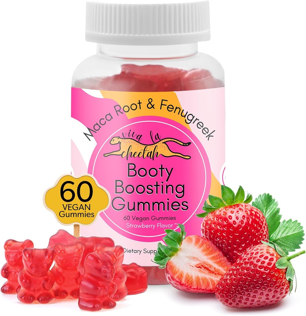 Booty izboljšanje Gummy dodatek, Big Butt izboljšanje, Vadba podpora, Multivitamin za ženske, Naravne Glute Boost Vitamini za Curvy Shape & Max Gains, 60 Vegan Gumies