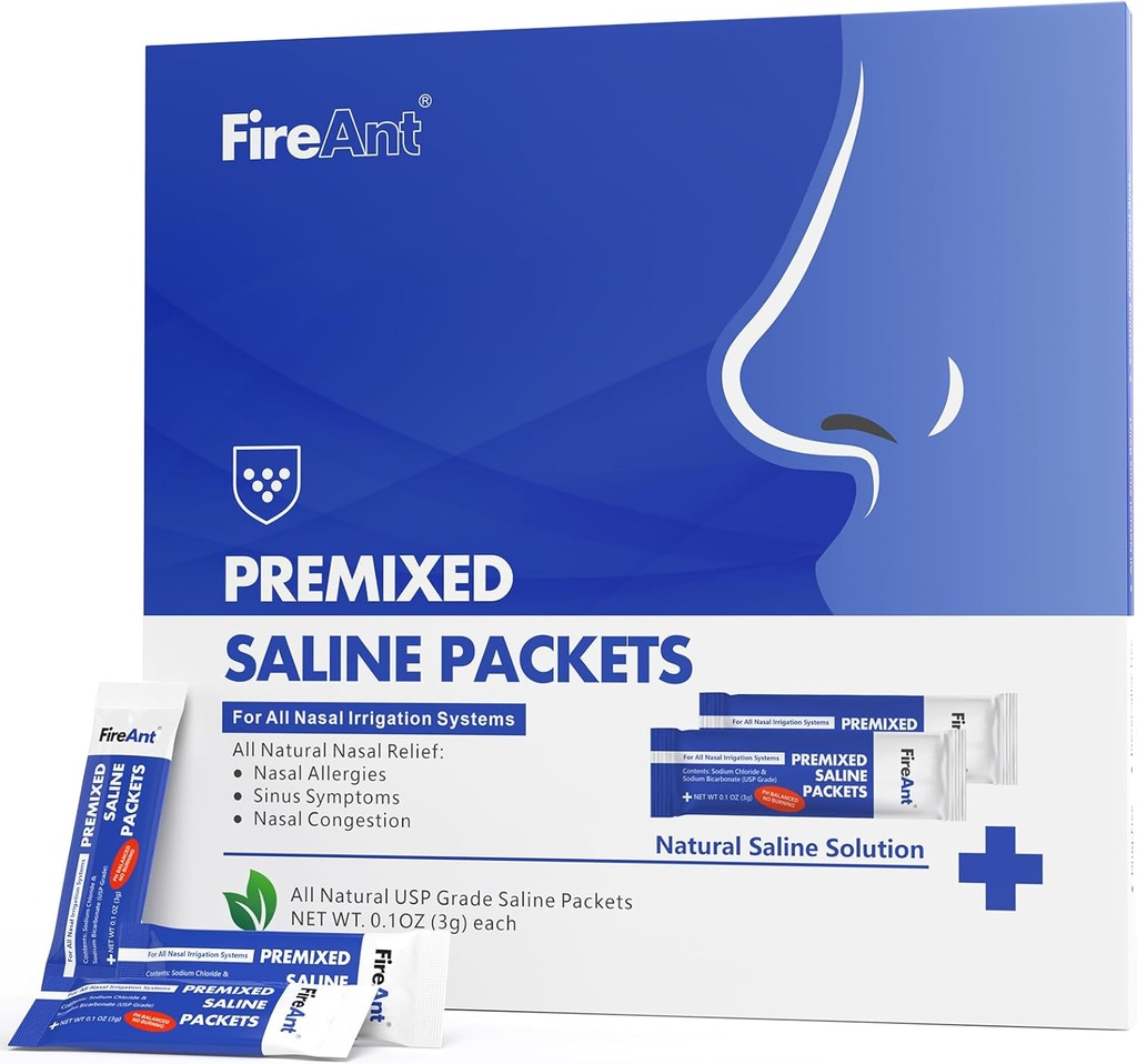 FireAnt Saline Packets za Sinus Rinse, 100 Premixed Neti Pot Sol Packet za nos Rinse, Sinus Rinse Packets za nos namakanje sistema, PH Balanced - Slate Blue