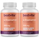 BESTVITE L-Triptofan 500 mg na kapsulo (240 vegetarijanskih kapsul) (2-paket) - brez stearat - brez Silice - brez želatine - vegan - brez glutena - brez GSO