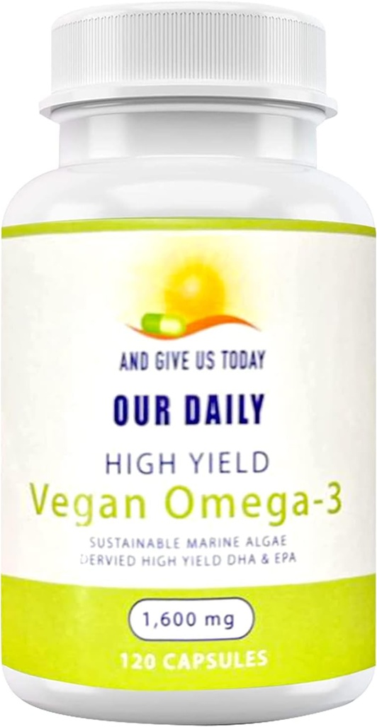 Naš Daily Vites Vegan Omega-3 Supplement - Marine Algal Vir za DHA & EPA Maščobne kisline - Na rastlinah osnovano ribje olje Alternative - Carrageenan Free Softgels za zdravje oči in optimalna Wellness