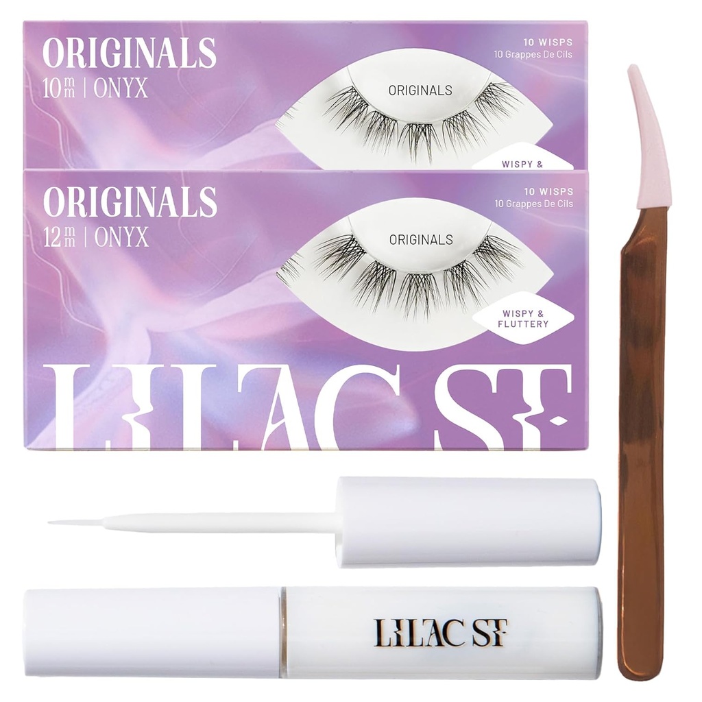 Lilac St - Originals starter Kit - Vključuje naravne faux trepalnice grozdi (10mm & 12mm), Clear Lash Glue, & Lash Applicator - Lahek & življenje - Traja 10 dni - Cruelty Free, Vegan - 20 Lashes