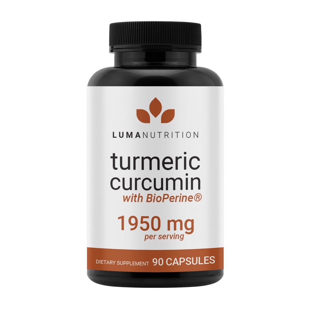 Luma Nutrition Kurkumin s črnim poprom - 95% Curcuminoidi - 1950mg Per Serving - Premium Kurkumin dodatek - z BioPerin za Max Absorpcijo - Izdelano v ZDA - 90 Kapsule