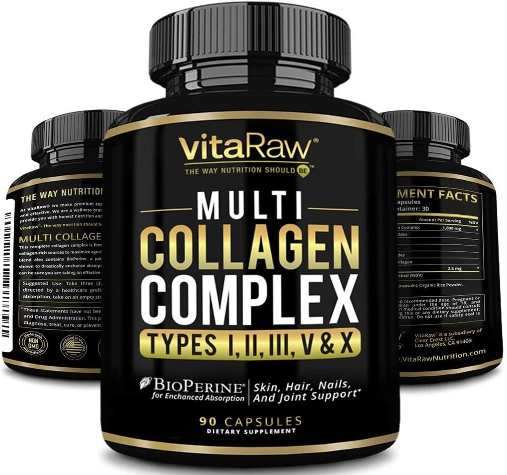 Kolagen tablete 1800 mg - več kolagen dopolnila (tipi I, II, III, V & X) Grass Fed Non GSO kolagen peptidi tablete za lase, kožo in sklepe - hidroliziran kolagen protein v prahu