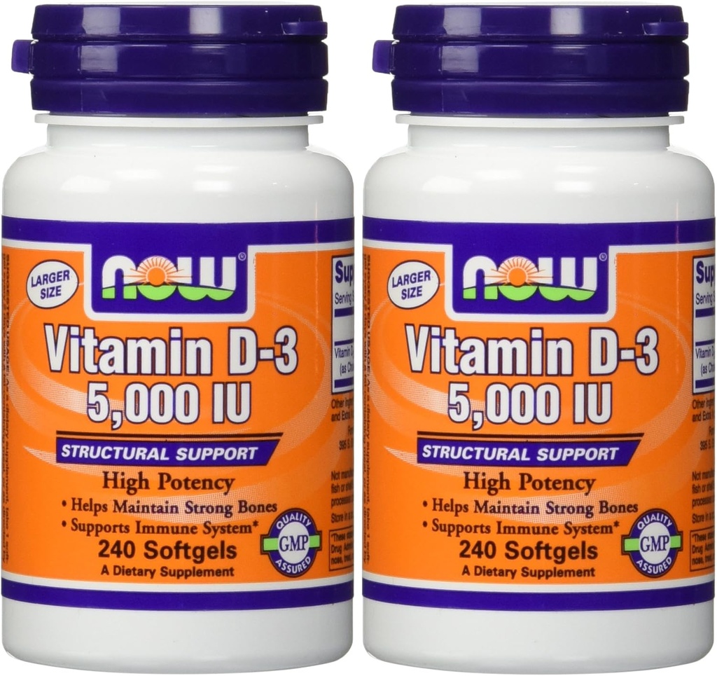 NOW Foods Vitamin D3 5000 Iu, 240-mehčalci (Pack z 2)