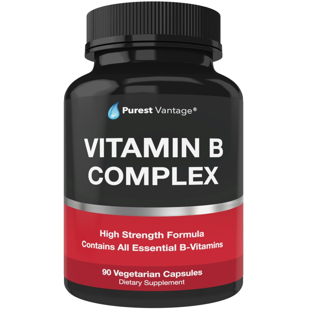 Vitamin B kompleksni vitamini B12, B1, B2, B3, B5, B6, B7, B9, Folna kislina - Super B kompleksni vitamini za ženske, moške, odrasle - 90 vegetarijanskih kapsul