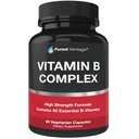Vitamin B kompleksni vitamini B12, B1, B2, B3, B5, B6, B7, B9, Folna kislina - Super B kompleksni vitamini za ženske, moške, odrasle - 90 vegetarijanskih kapsul