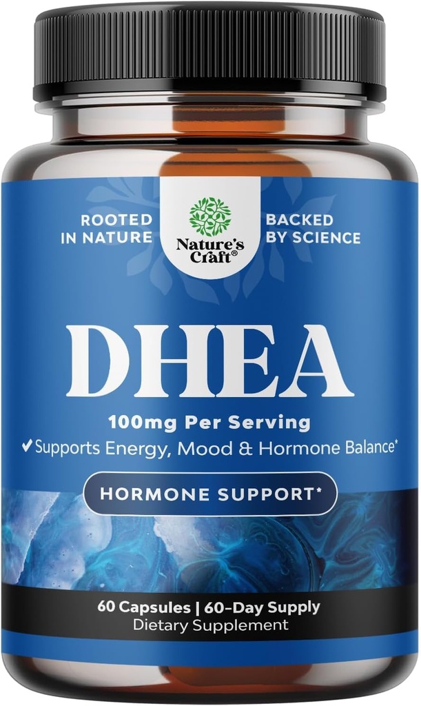 DHEA dodatek za ženske in moške - čista DHEA 100mg za hormonsko ravnovesje, izboljša stabilnost razpoloženja, delovanje možganov, imunski sistem, energijo in plodnost - dehidroepiandrosteron kapsule za odrasle - 60 Ct