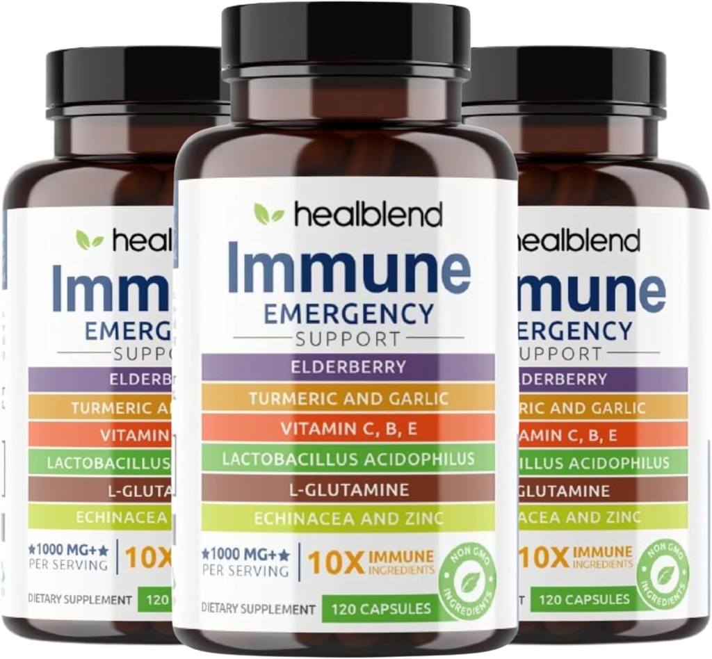 zdravilna mešanica 10 v 1 Imunska podpora Booster with Elderberry, Cink, Echinacea, Kurkuma, Lactobacillus Acidofilus, za odrasle (3 pakiranja)