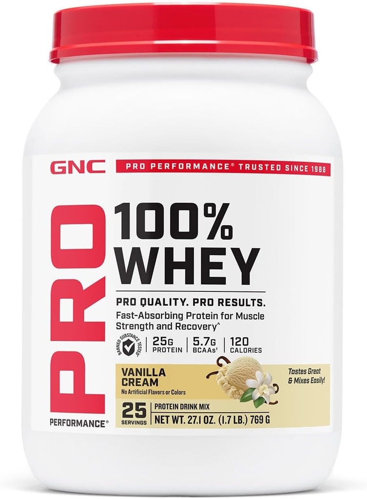 GNC Pro Performance 100% Whey Protein Powder 2.0, hitro absorbira za mišično moč in regeneracijo, Vanilla, 25 Serving