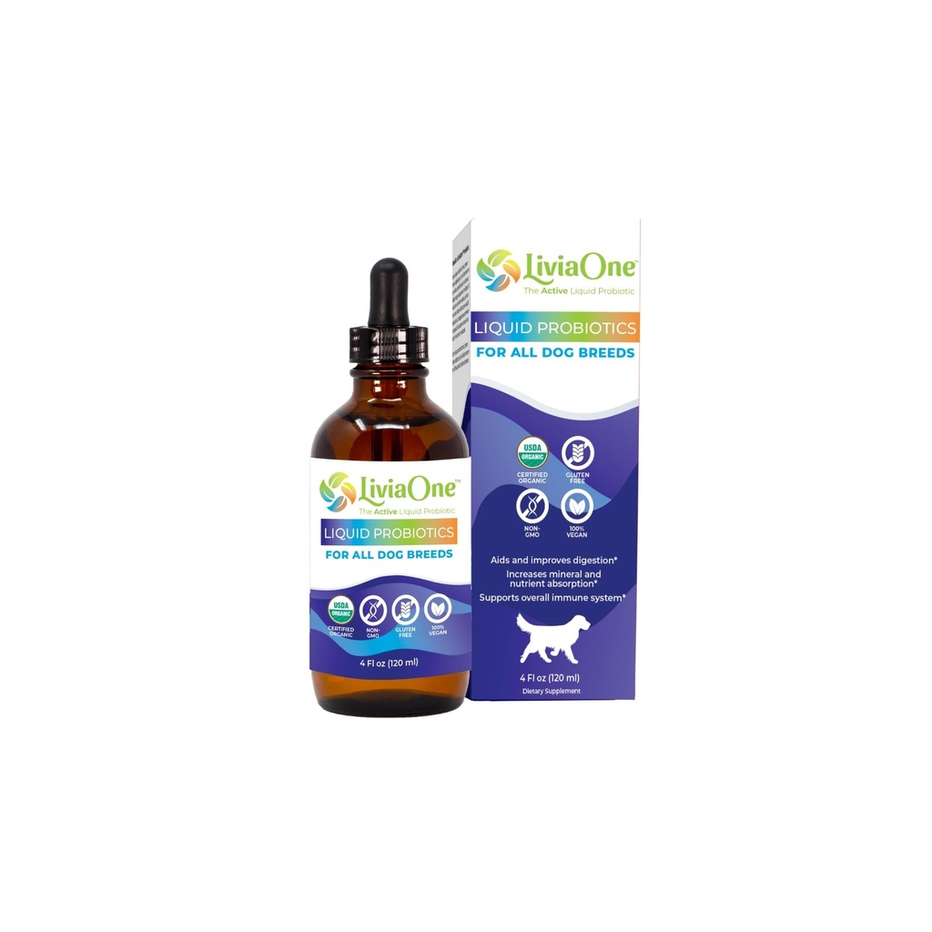 LiviaOne BioLifePet Liquid Probiotics for Dogs, Organic Dog Probiotic Supplements, Puppy and Dog Pet Probiotics, 4 Fl Oz (Pack of 1)