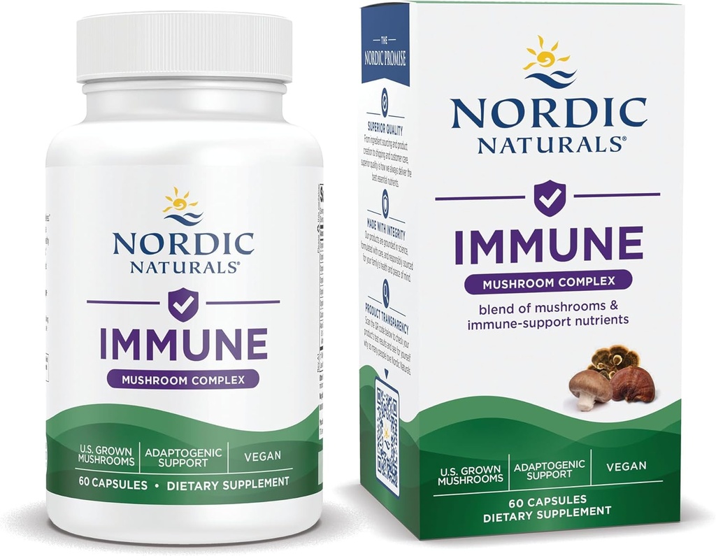Nordic Natural Imunska goba kompleks, nearomatizirana - 60 Kapsule - Adaptogena podpora - Multi-Mushroom Mešanica - Optimalna Wellness - Non-GMO - Certified Vegan - 30 Servings