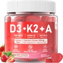 Vitamin D3 10000iu + K2 MK7 + Gumiji s kalcijevim magnezijevim cinkom za ženske in moške, visoka jakost ADK dodatek vitamina podpira zdrav imunski sistem, kosti in vida funkcijo, sladkor brez 120 Cts