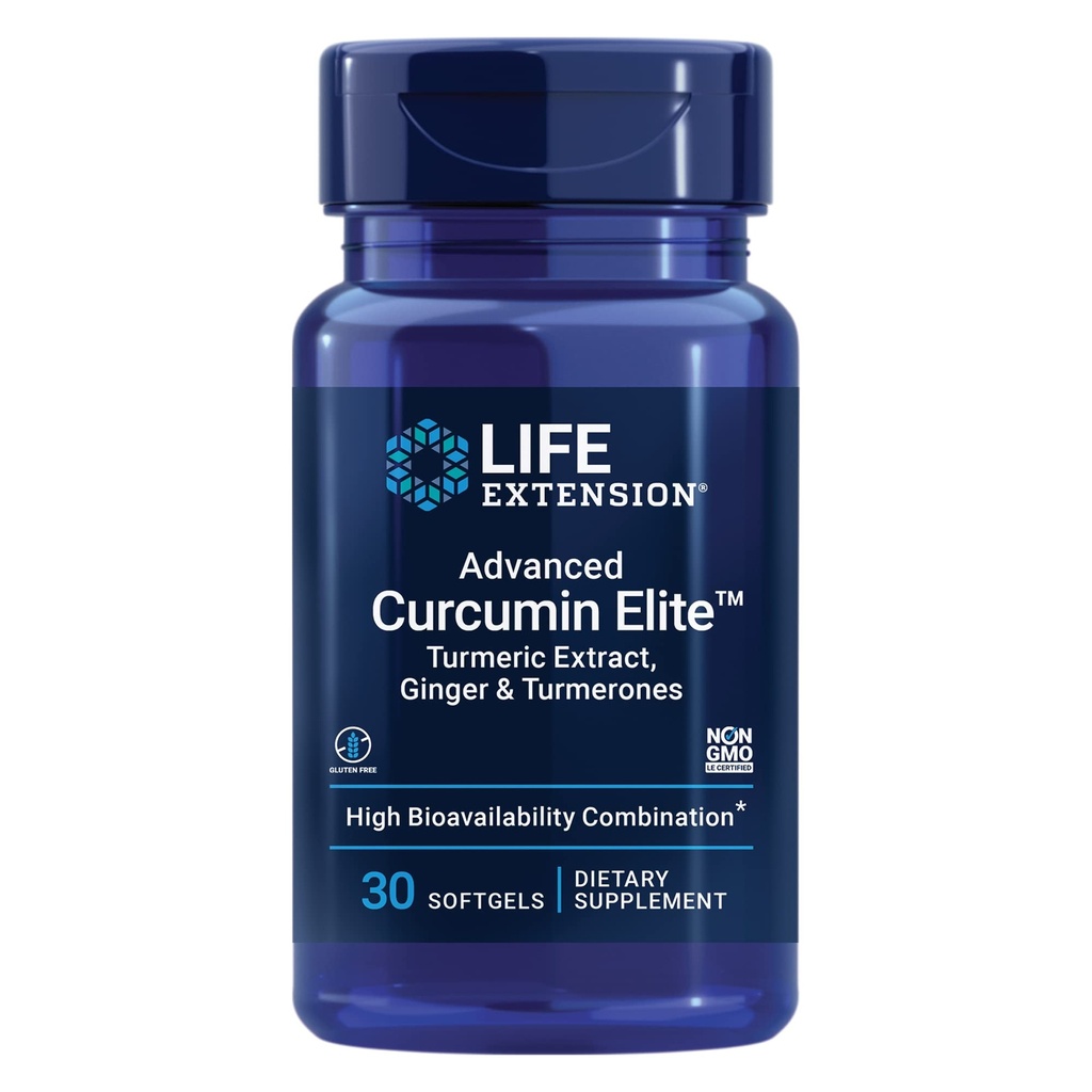Life Extension Advanced Curcumin Elite Turmeric Extract, Ginger & Turmerones – za Vnetje Zdravstvena podpora in Kardiovaskularno in zdravje možganov – Gluten-free, Non-GMO – 30 Softgels