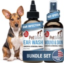 PetSilver - Rana & Skin Spray (4 fl oz) in Uho Wash (8 fl oz) s patentiranim kelirani srebro - nega ran, vroče mesto, & Srbečica Relief Spray - čiščenje in zdravljenje mačk in psov - Izdelano v ZDA