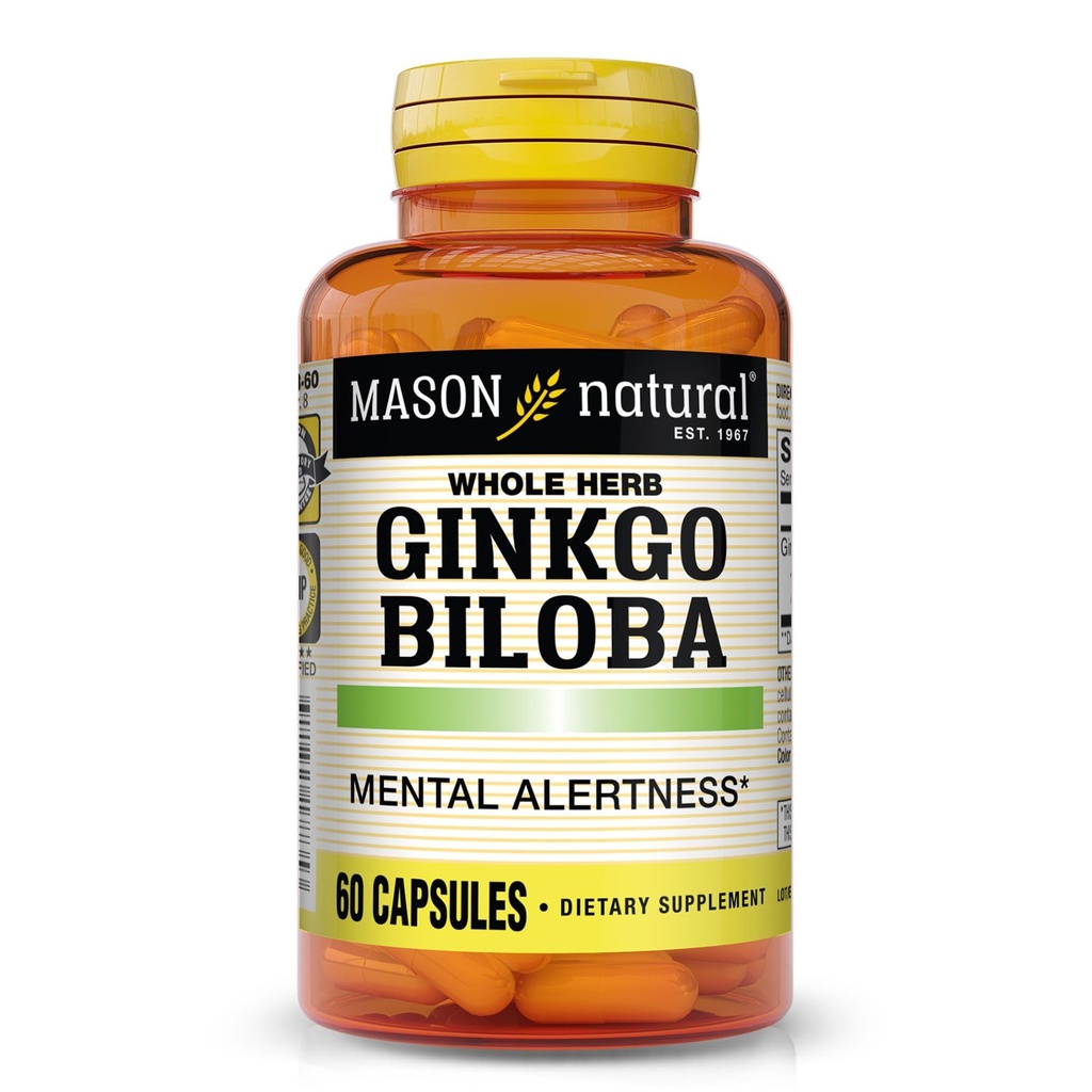 Mason Natural Ginkgo Biloba, 1 mesec zaloga, pomaga izboljšati duševno budnost in podporo optimalno delovanje možganov, 60 kapsul