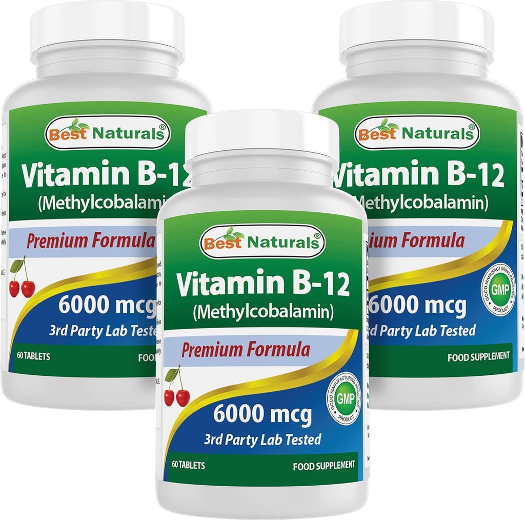Najboljši naravni vitamin B-12 kot metilkobalamin (metil B12), 6000 μg 60 Podjezične tablete (60 tablet (paket 3))