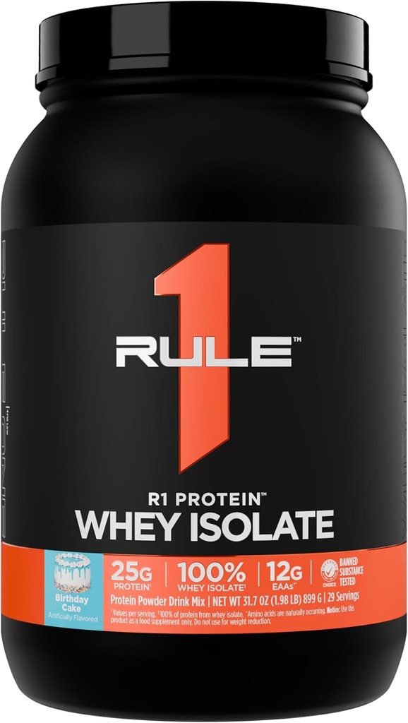 Pravilo 1 Izolat sirotke R1 Protein Whey - z 25g proteini in 6g BCAA izključno iz izoliranih in hidroliziranih virov za regeneracijo vadbe (2 funta*, rojstnodnevna torta)