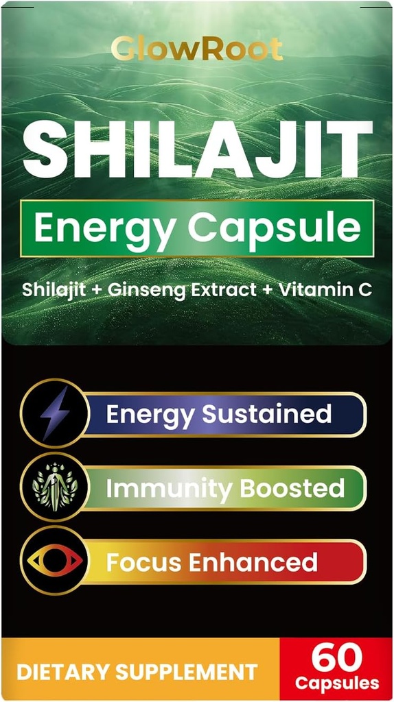 Kapsule Shilajit, visoke stopnje Shilajit iz Himalaje, bogata Fulvic Acid & 85+ Trace Minerali, brez glutena, brez dodanega sladkorja Shilajit Kapsule za moške in ženske