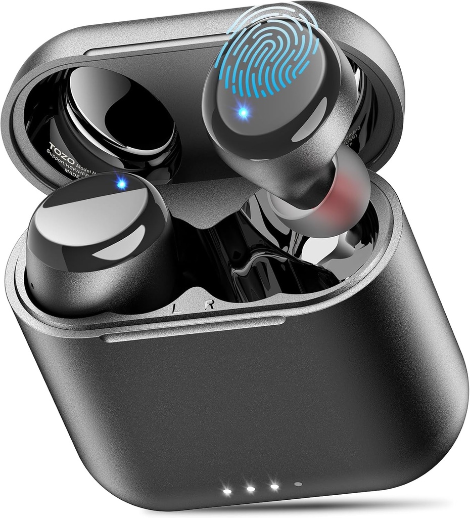 TOZO T6 Brezžične slušalke, Bluetooth 5.3 Uhani, Stereo zvok v ušesnih slušalkah, 50 ur igranja, brezžična Charging Case, APP Prilagodljivi EQ, IPX8 Vodoodporni slušalke