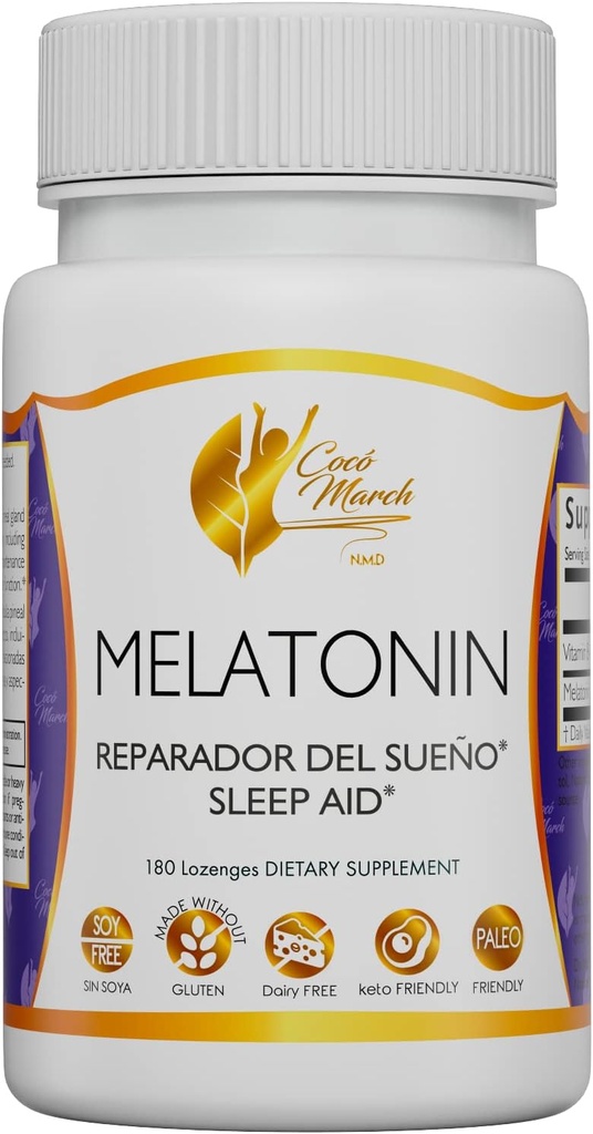 Cocó March N.M.D Žvečljivi melatonin 3 mg - hitro sproščanje- Naravna pomoč za spanje - Gluten Free, Paleo prijazno, Dairy Free, Keto prijazno, Soy Free, 180 Lozenges