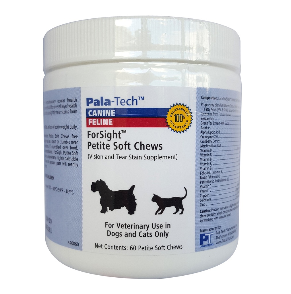 PalaTech Canine/Feline Forsight Petite Soft Chews - Tear Stain Chews za pse - pasje oči dodatek - podpira zdravje oči - kot nalašč za zdravljenje okužbe mačk in psov