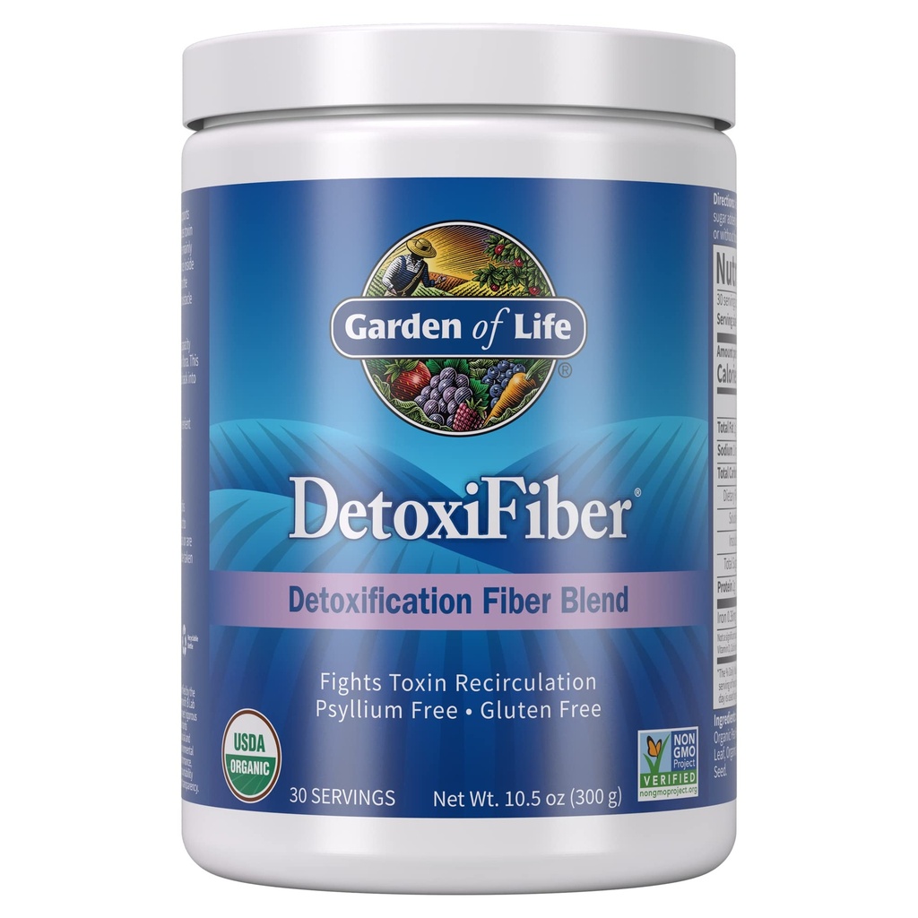 Vrt življenja Organic Unflavored Fiber Powder Detox Mešanica s Chia, Alfalfa & Ječmen za rastlinsko čiščenje, Gut Health Support - Detoxifiber - Non-GMO, Gluten-free, Psyllium Free, Vegan, 30 Servings