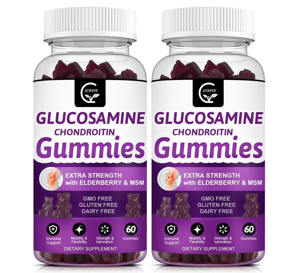 Glukozamin Chondroitin Gumies z MSM & Elderberry Extra Jakost - podpora prilagodljivosti, antioksidant Imunska podpora dodatek za odrasle, moške in ženske - 60 Chondroitin Gumies (2 paket)