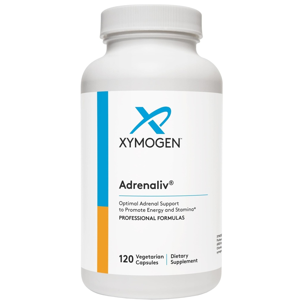 XYMOGEN Adrenaliv - Adrenalna podpora dodatek za spodbujanje odziva telesa na stres, spodbujanje energije in Stamina - Rhodiola Rosea, Eleuthero, Adrenal Complex, Licorice, Vitamin B6 (120 kapsul)