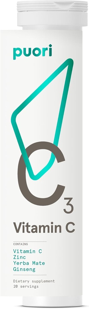 Puori C3 Vitamin C dodatek za podporo imunskemu in antioksidantu - 20 Serving - Vitamin C, cink, Yerba Mate, Ginseng pomaga v boju proti utrujenosti in kognitivne funkcije