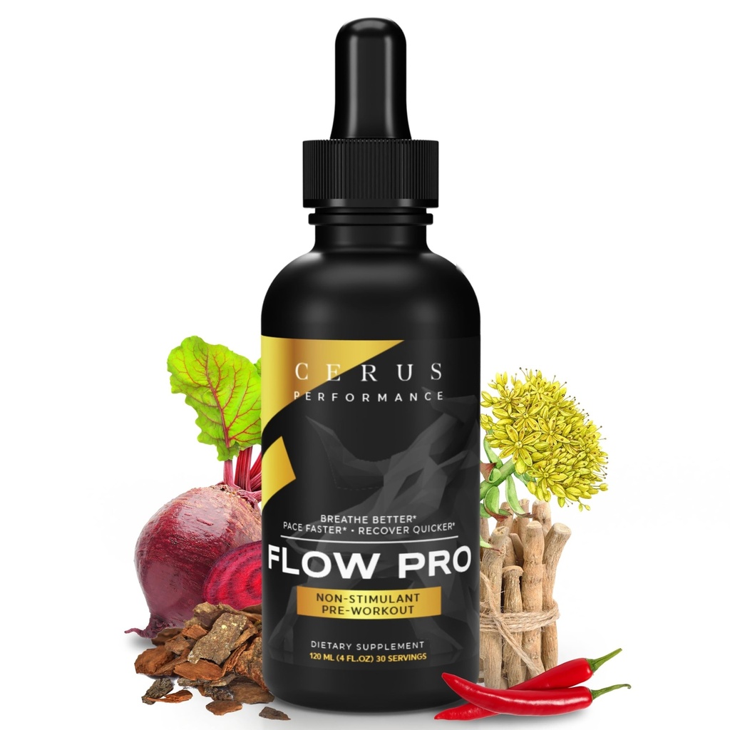 Cerus Performance Flow Pro Stimulant-free vzdržljivost Pred-Workout – Pospešuje Stamina, Podpira zdravje srca z naravnimi zelišči, Vegansko-prijateljski - 4 Fl Oz