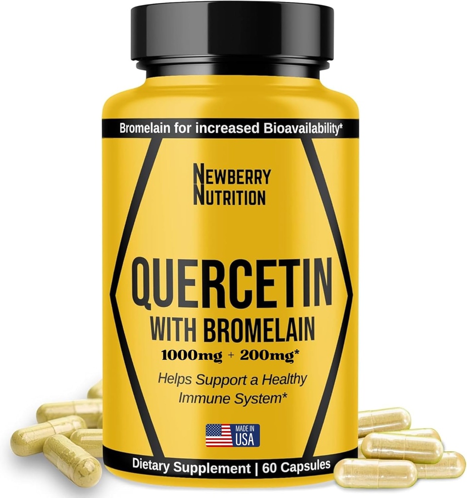 Quercetin z Bromelain dodatek 1200mg, Quercetin 500mg kapsule, pomaga podporo zdravo imuniteto, močan antioksidant, 60 Count