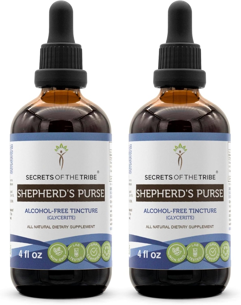 Skrivnosti Tribe Shepherd's Purse Alkohol-free Liquid Extract, Shepherd's Purse (Capsella Bursa-Pastoris) Suhi Herb (2x4 FL OZ)