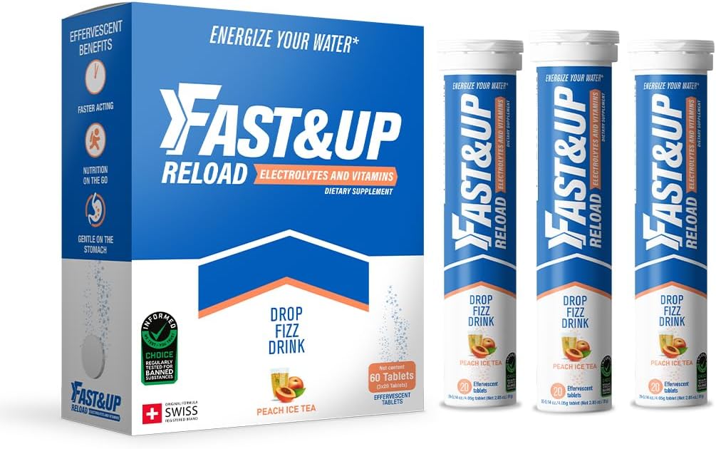 FAST&UP Reload – Takojšnja hidracija in elektroliti Relenishment - Saver Multipack - 60 šumečih tablet (Peach Ledeni čaj)