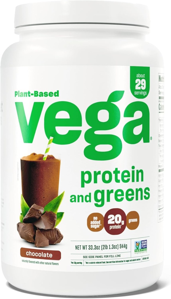 Vega proteini in zeleni proteini v prahu, čokolada - 20g na osnovi rastlinskih beljakovin Plus vegetarijanci, Vegani, ne gensko spremenjeni organizmi, Pea proteini za ženske in moške, 2,1 bs