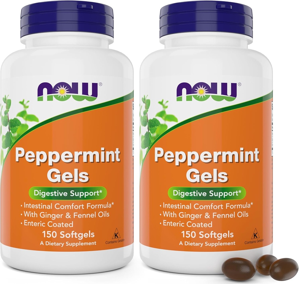 Zdaj pepermint Gels z ingverjevim oljem in koromaško olje, 150 Softgels (paket z 2), Enteric Coated