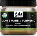 Gaia Herbs Lion's Mane & Kurkuma Powder - Zeliščne gobe Dopolnilo prahu za pomoč ohraniti zdravje možganov in odpoklic - USDA Certified Organic-3.53 Oz (Do 45-dnevno oskrbo)