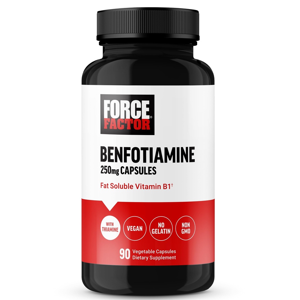 FORCE FACTOR Benfotiamin Plus Tiamin dodatek, Topen vitamin B1 za visoko absorpcijo, ne-GMO, Vegan, 90 Zelenjavne kapsule