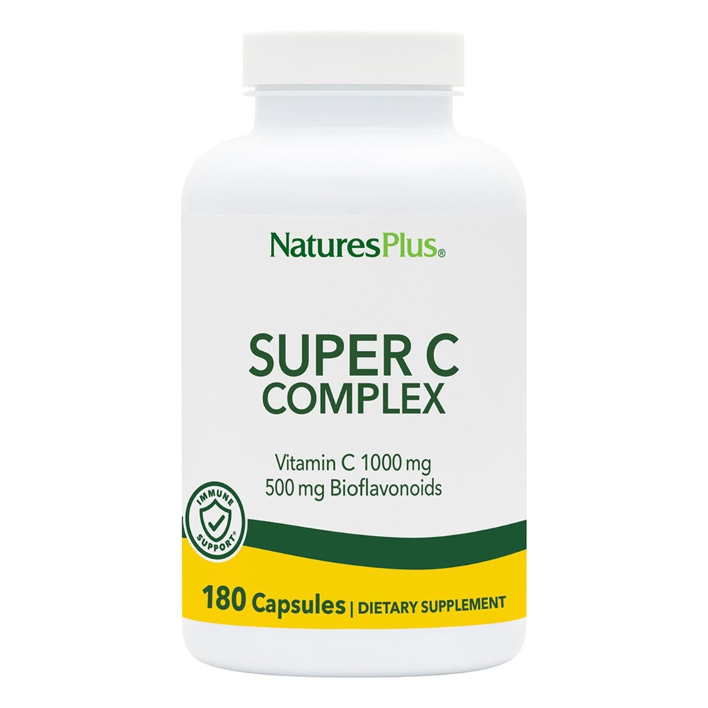 NaturesPlus Super C Complex - 180 Kapsule - 1000mg Vitamin C + 500mg Bioflavonoidi - Vegan, Gluten brez - 90 Serving