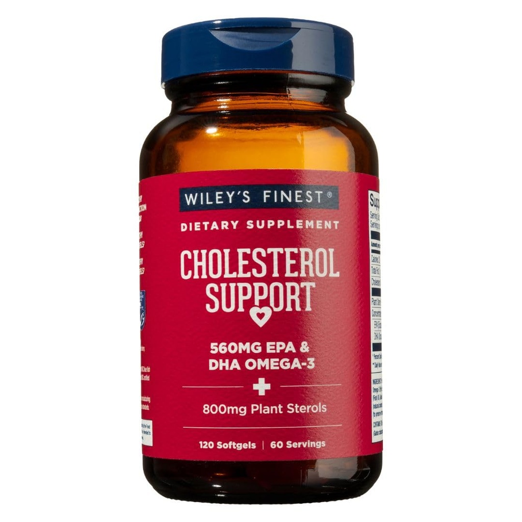 Wiley's Finest Wild Aljaska ribje olje holesterol podpora - Heart Health Supplement za moške in ženske - 560mg Omega-3s - 120 Softgels (60 Serving)