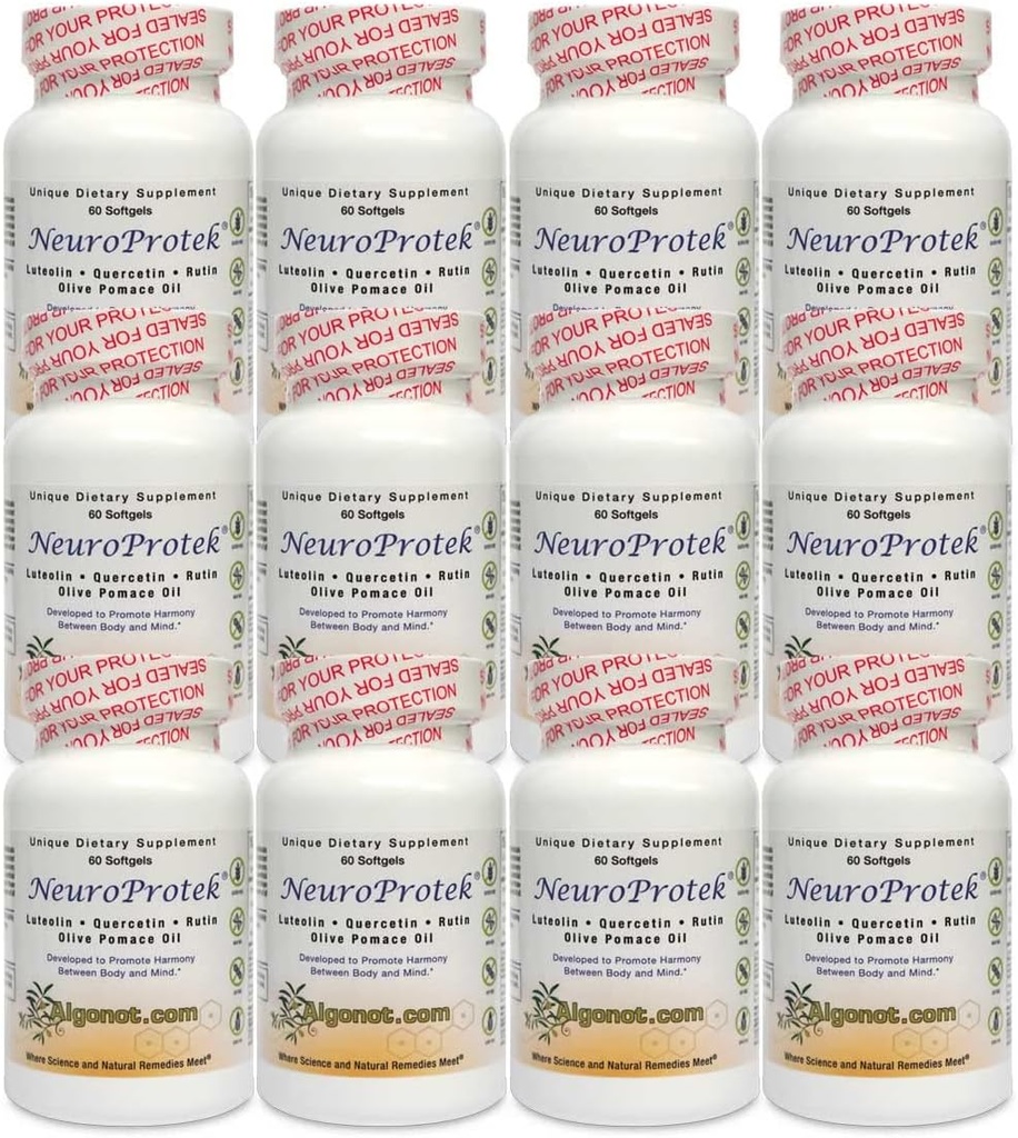 Algonot NeuroProtek 12 Pack: Edini liposomski luteolin izdelki, ki uporabljajo olje iz oljčnih tropin. Kombinacija luteolina, Quercetin & Rutin v olje iz oljčnih tropin (zmanjšana cena paketa)