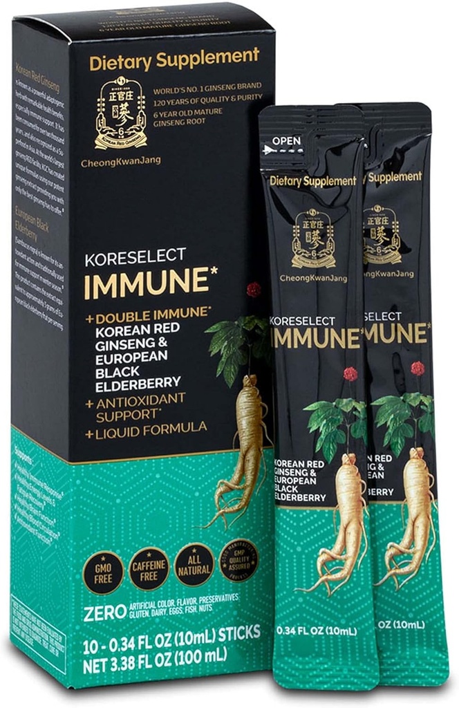 Imunski, korejski Red Ginseng Extract z bezgove tekoče palice, Immunity Support, Blood Circulation Booster, Natural Energy Supplement, 6 Leto stari azijski Panax Ginseng, 10 Count