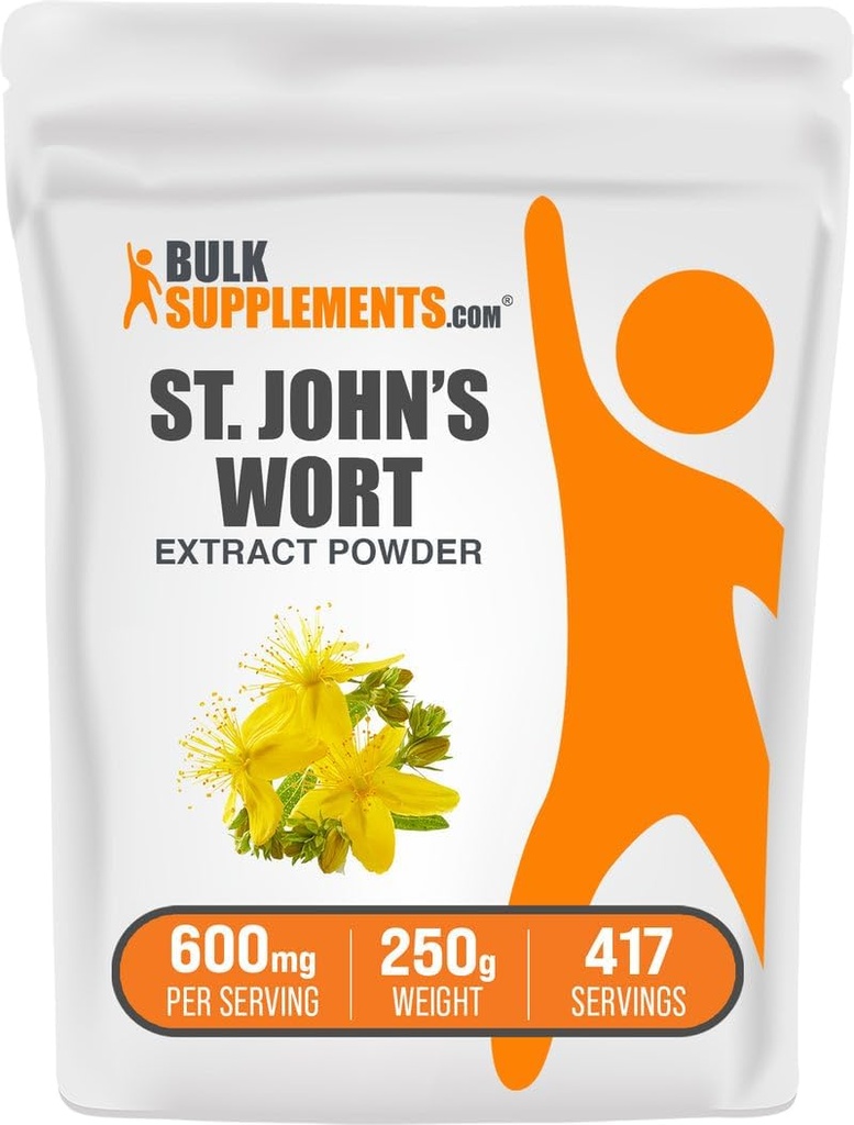 BulkSupplements.com St. John's Wort Extract - St. Johns Wort dodatek, Zeliščni dodatek za Mood - Vegan & Gluten Free, 600mg na Serving, 250g (8,8 oz) (Pack of 1)