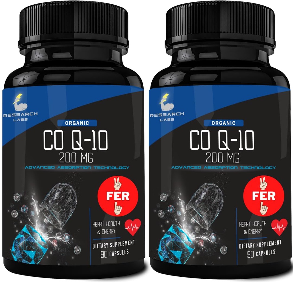 Raziskovalni laboratoriji 180 Softgels Napredno Absorpcija 200mg CoQ10 w/ Black Pepper Extract. 2 za 1 Ad. Organic, Gluten Free, Heart Health Support, Proizvodnja energije, Antioksidant dodatek
