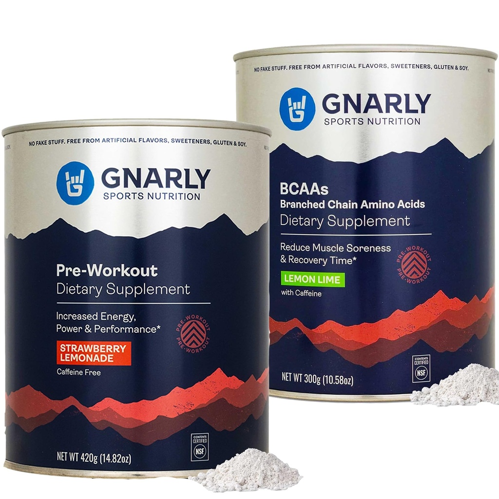 Gnarly Nutrition Gnarly Preworkout Jagodna limonada Brez kofeina (14.82oz) BCAA limonska limona (10.58oz)