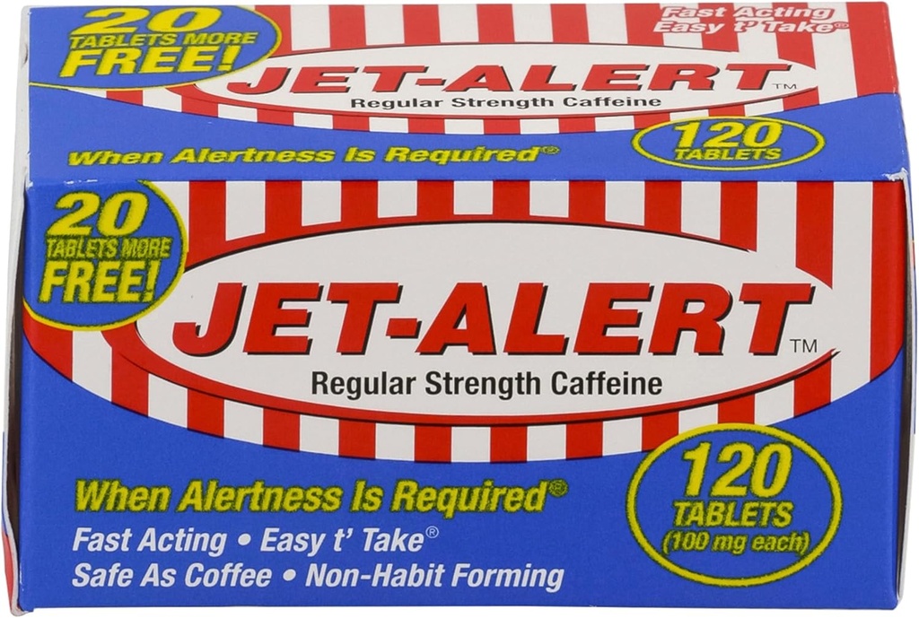Jet-Alert 100 Mg vsak Kofein Tab 120 Count Vrednost paketi (2)