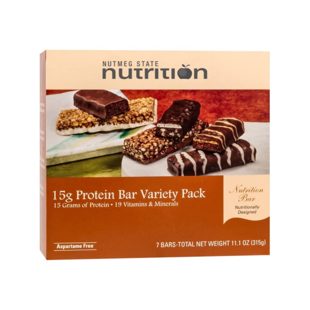 Nutmeg State Nutrition High Protein Prigrizek in obrok nadomestek Bar/Diet Bars - 15g Protein Bar Variety Pack (7ct) - Trans Fat Free, Aspartam Free, Kosher, High Fiber