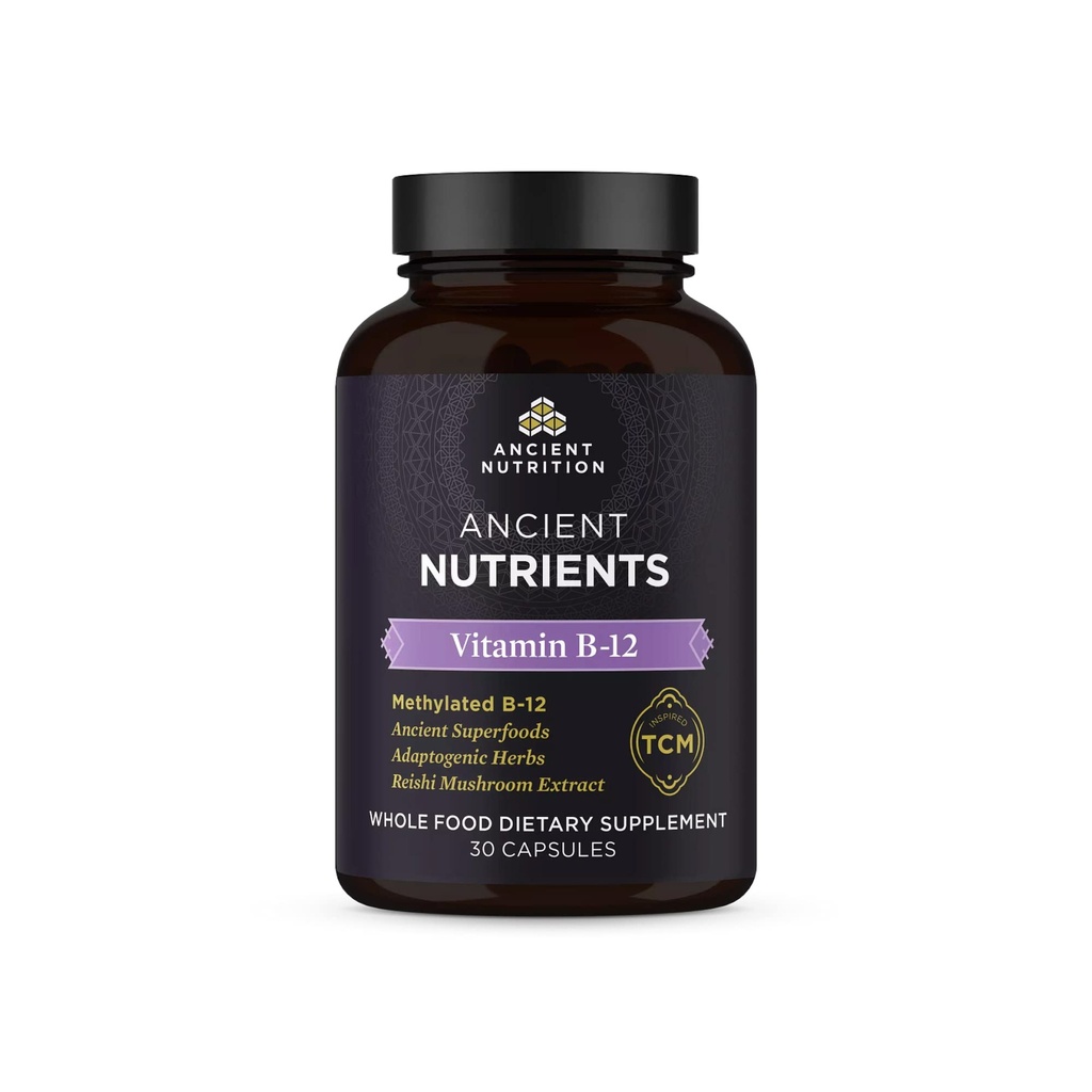 Antična prehrana Vitamin B12 dopolnilo, Podpira energijo Presnova in živčni sistem zdravje, Adaptogene zelišča, Enzyme aktivirana, Paleo & Keto prijazno, 30 kapsul