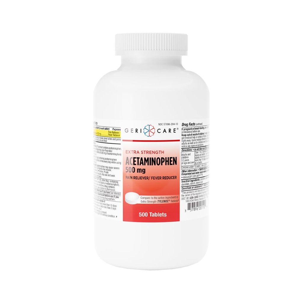 GeriCare Dodatna moč Acetamofen bolečina Relief Fever Reducer tablete, Jakost 500 mg Tableta 