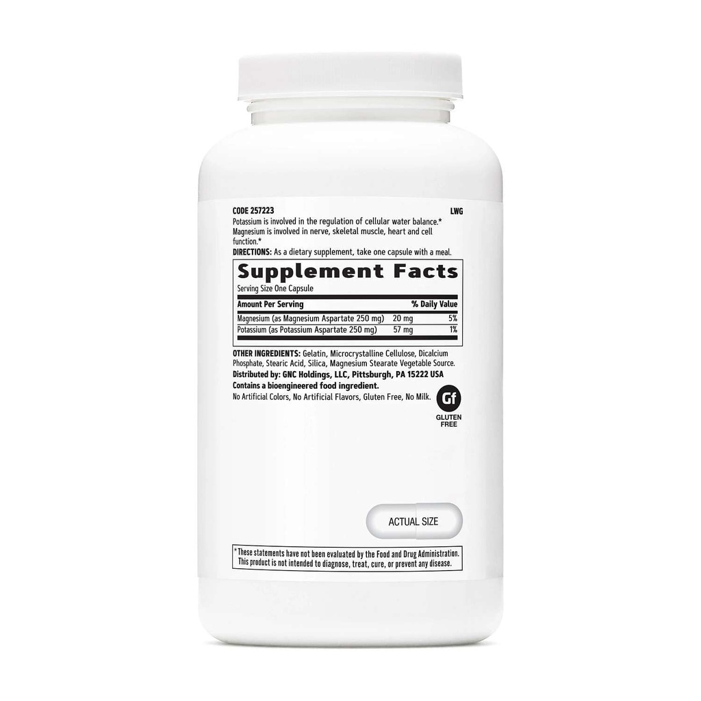 GNC Kalij in magnezij Aspartat 250mg dodatek, pomaga urediti ravnovesje vode, 240 Služi