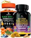 Kapsule Sea Moss + Črno seme Oil Gummies Bundle, 60 Črno seme Gummies + 120 Morje Moss tablete, Naravne obrambe Podpora z vitamini in multi minerali dodatek paket